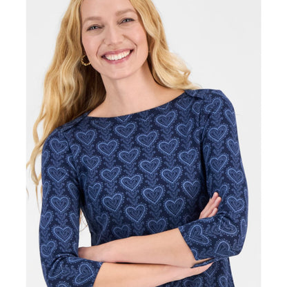 Style & Co Women's Printed Pima Cotton 3/4 Sleeve Boat-Neck Top, Macy's Exclusive
