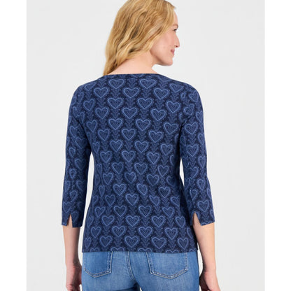 Style & Co Women's Printed Pima Cotton 3/4 Sleeve Boat-Neck Top, Macy's Exclusive