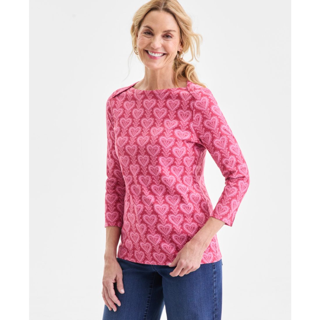 Style & Co Women's Printed Pima Cotton 3/4 Sleeve Boat-Neck Top, Macy's Exclusive