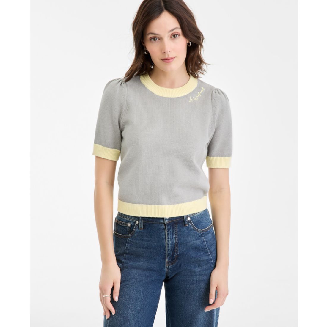 On 34th Women's Embroidered Colorblocked Short-Sleeve Sweater, Macy's Exclusive