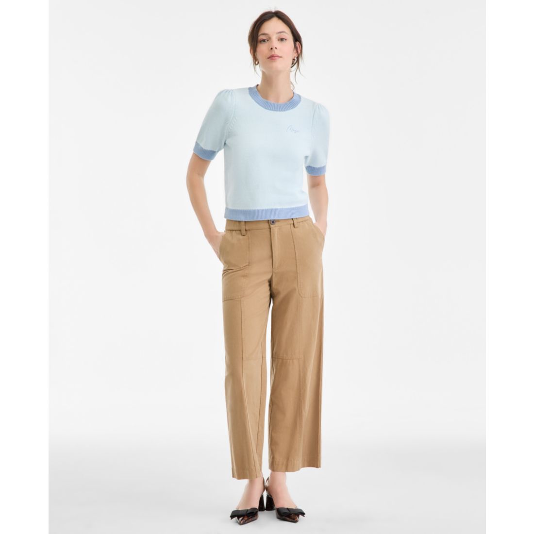On 34th Women's Embroidered Colorblocked Short-Sleeve Sweater, Macy's Exclusive