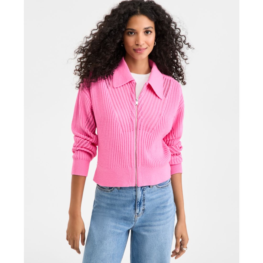 On 34th Women's Pointelle Zip Cardigan Sweater, Macy's Exclusive