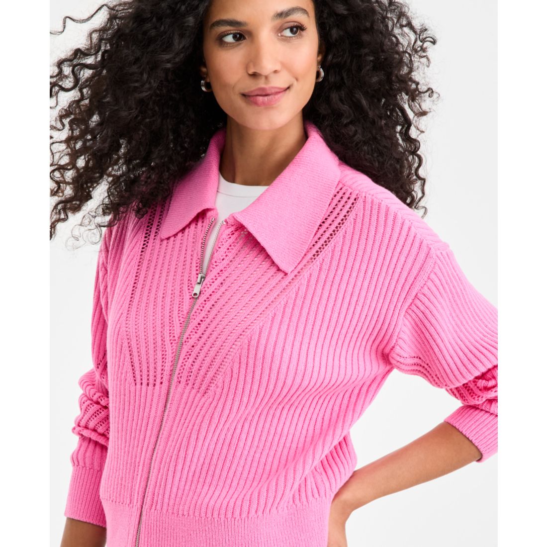 On 34th Women's Pointelle Zip Cardigan Sweater, Macy's Exclusive