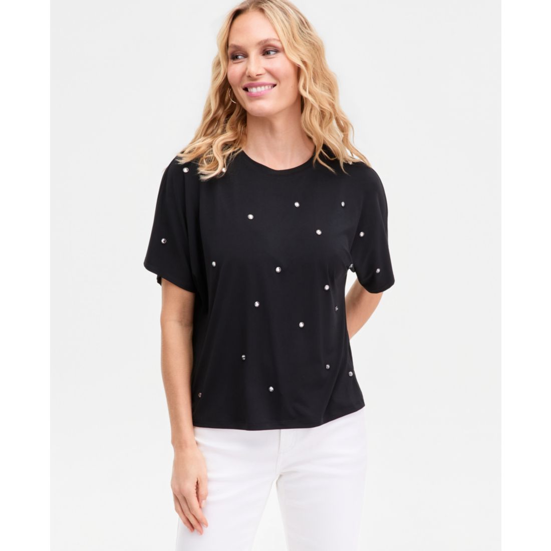 I.n.c. International Concepts Women's Short Sleeve Crystal Embellished T-Shirt, Macy's Exclusive