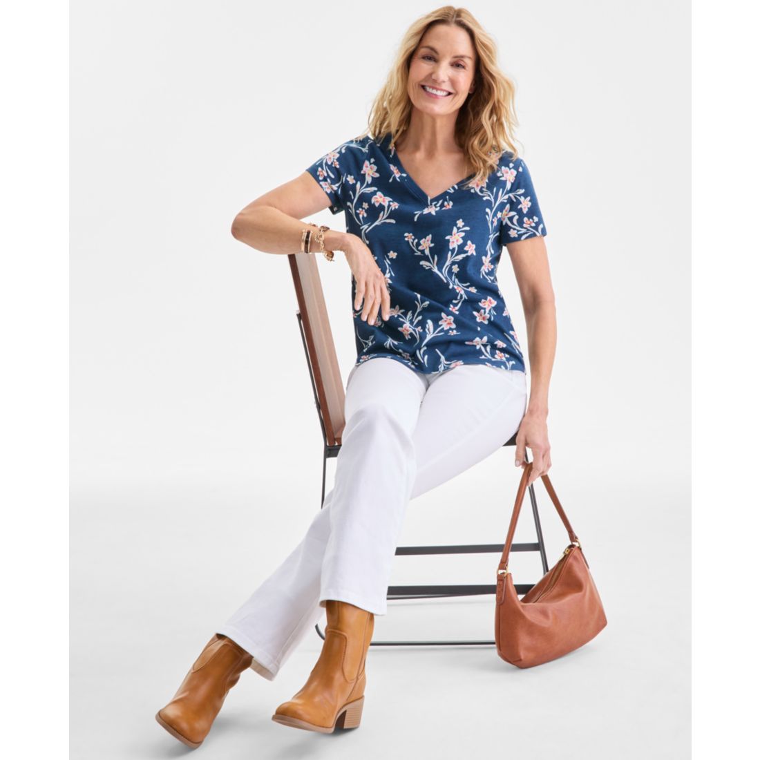 Style & Co. Women's Printed Short-Sleeve V-Neck T-Shirt, Macy's Exclusive