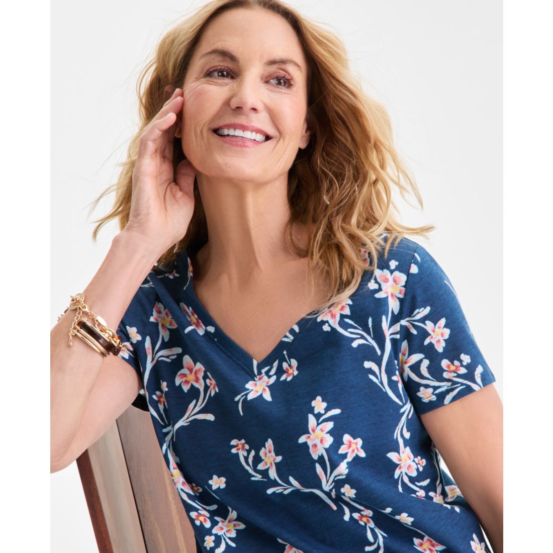 Style & Co. Women's Printed Short-Sleeve V-Neck T-Shirt, Macy's Exclusive