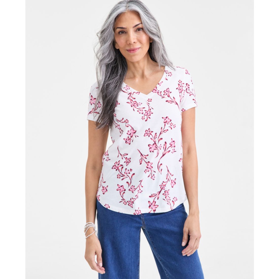 Style & Co. Women's Printed Short-Sleeve V-Neck T-Shirt, Macy's Exclusive