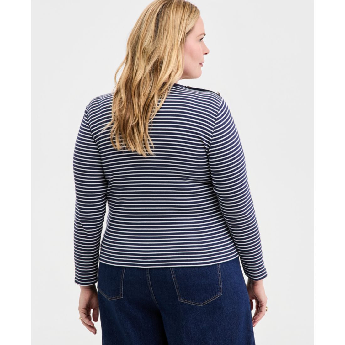 On 34th Trendy Plus Size Striped Button-Shoulder Long-Sleeve T-Shirt, Macy's Exclusive