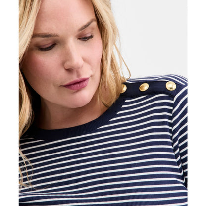 On 34th Trendy Plus Size Striped Button-Shoulder Long-Sleeve T-Shirt, Macy's Exclusive