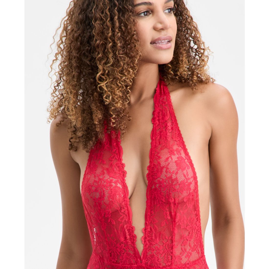 I.n.c. International Concepts Women's Lace Halter Plunge-Neck Bodysuit, Exclusively at Macy's