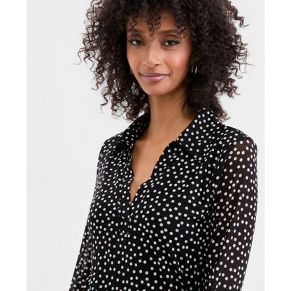 I.n.c. International Concepts Women's Long-Sleeve Printed Mesh Collared Top, Macy's Exclusive