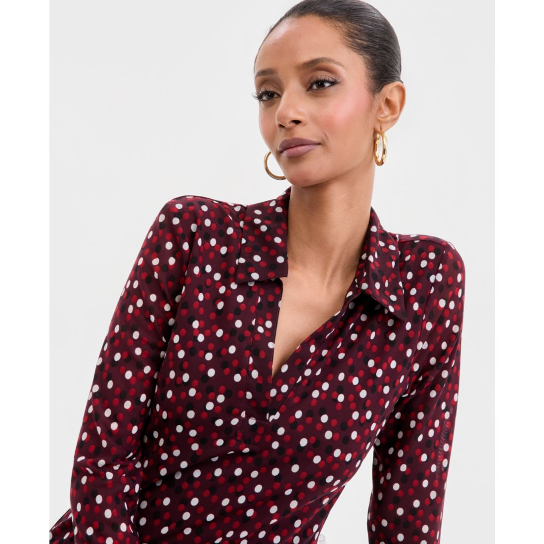 I.n.c. International Concepts Women's Long-Sleeve Printed Mesh Collared Top, Macy's Exclusive