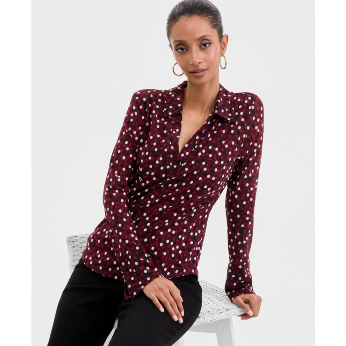 I.n.c. International Concepts Women's Long-Sleeve Printed Mesh Collared Top, Macy's Exclusive