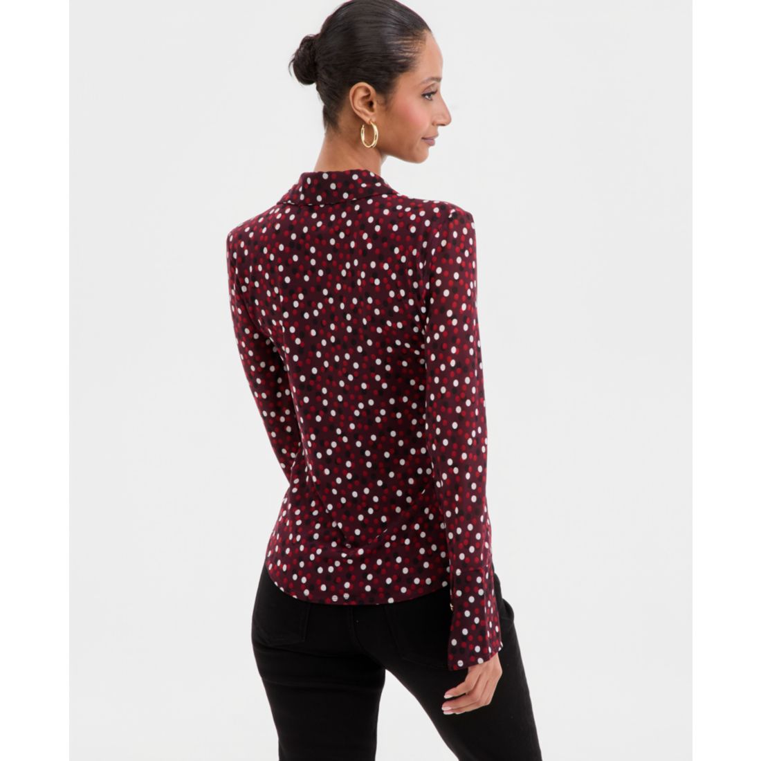 I.n.c. International Concepts Women's Long-Sleeve Printed Mesh Collared Top, Macy's Exclusive