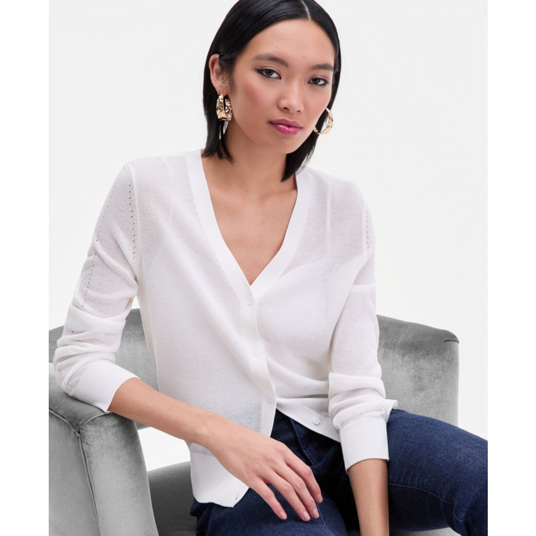 I.n.c. International Concepts Women's Lightweight Metallic-Knit V-Neck Cardigan, Macy's Exclusive