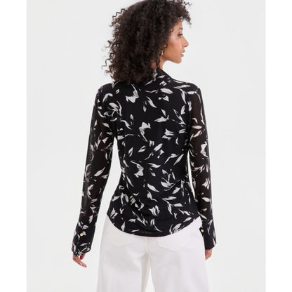 I.n.c. International Concepts Women's Long-Sleeve Printed Mesh Collared Top, Macy's Exclusive