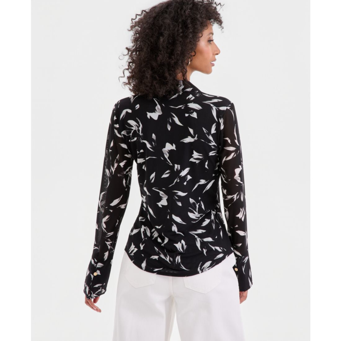 I.n.c. International Concepts Women's Long-Sleeve Printed Mesh Collared Top, Macy's Exclusive