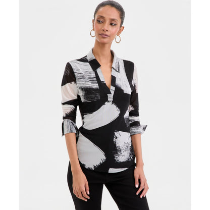 I.n.c. International Concepts Women's Long-Sleeve Printed Mesh Collared Top, Macy's Exclusive