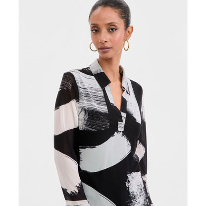 I.n.c. International Concepts Women's Long-Sleeve Printed Mesh Collared Top, Macy's Exclusive