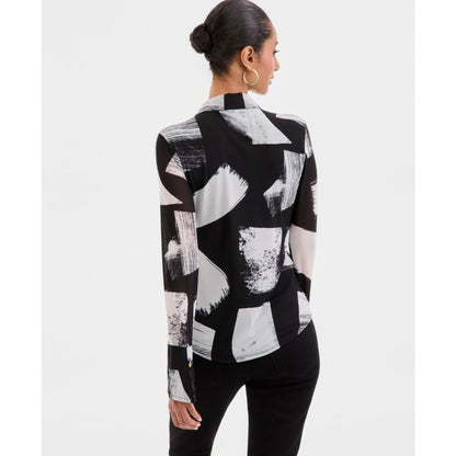 I.n.c. International Concepts Women's Long-Sleeve Printed Mesh Collared Top, Macy's Exclusive