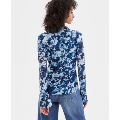 I.n.c. International Concepts Women's Long-Sleeve Printed Mesh Collared Top, Macy's Exclusive