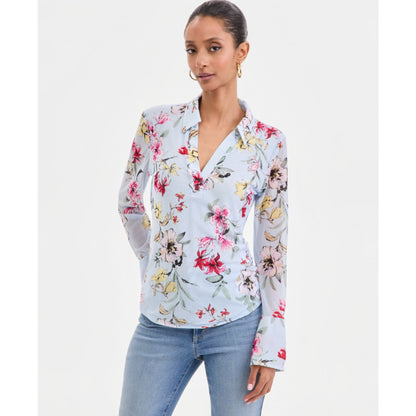 I.n.c. International Concepts Women's Long-Sleeve Printed Mesh Collared Top, Macy's Exclusive