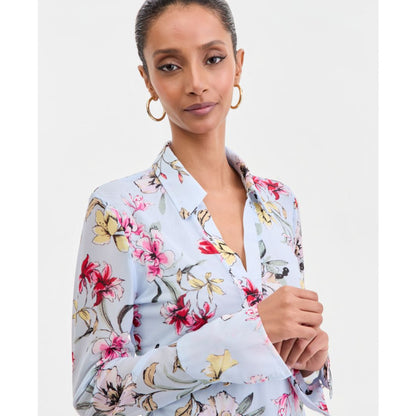 I.n.c. International Concepts Women's Long-Sleeve Printed Mesh Collared Top, Macy's Exclusive