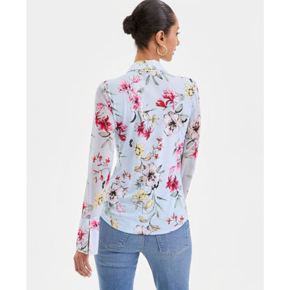I.n.c. International Concepts Women's Long-Sleeve Printed Mesh Collared Top, Macy's Exclusive