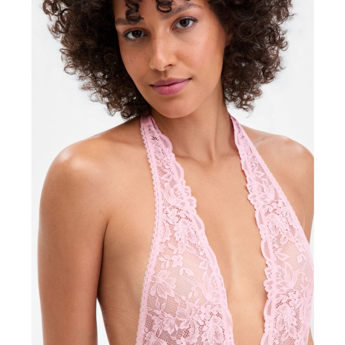 I.n.c. International Concepts Women's Lace Halter Plunge-Neck Bodysuit, Exclusively at Macy's