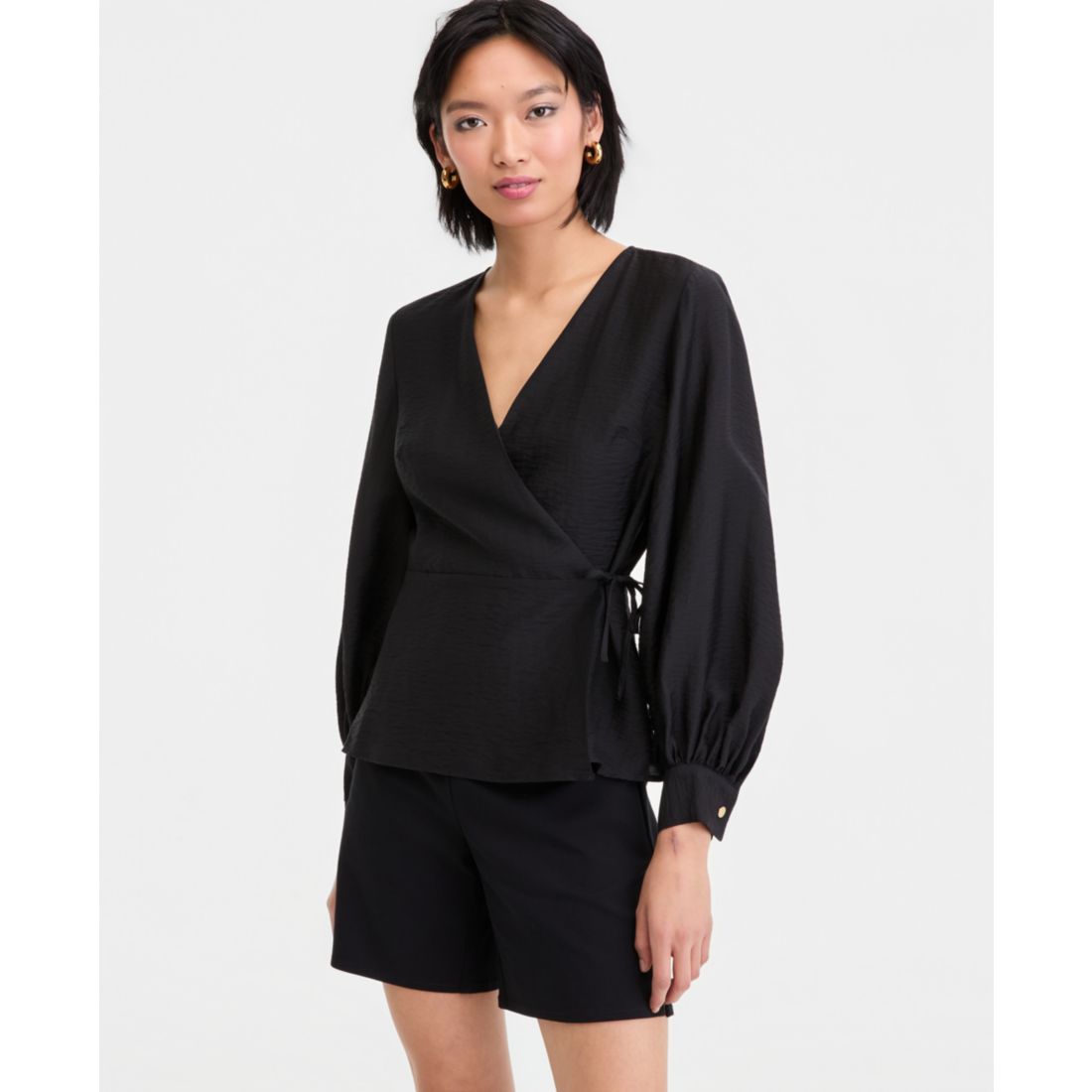 I.n.c. International Concepts Women's Long Sleeve Textured Wrap Blouse, Macy's Exclusive