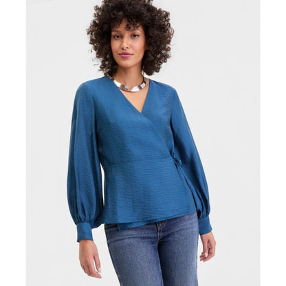 I.n.c. International Concepts Women's Long Sleeve Textured Wrap Blouse, Macy's Exclusive