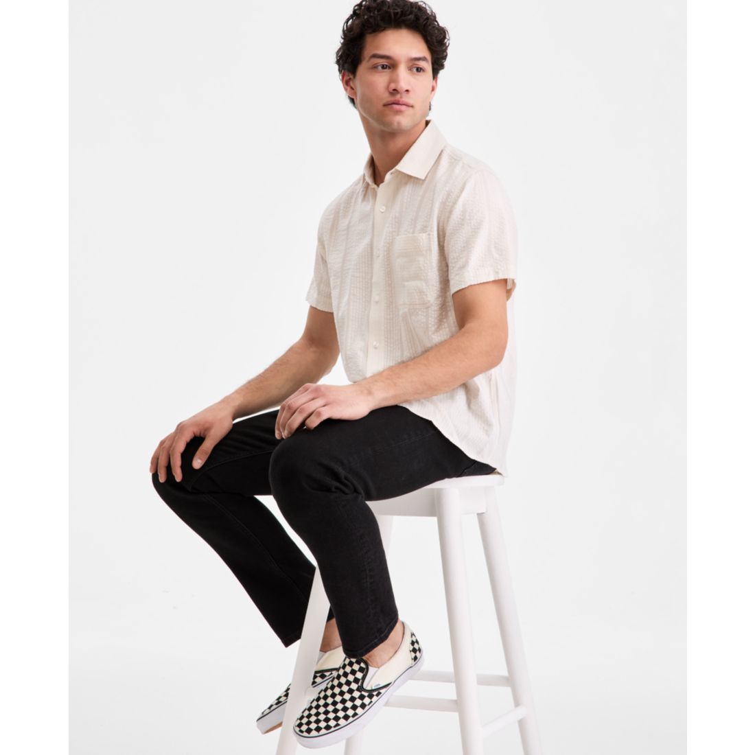 Sun + Stone Men's Textured-Stripe Short-Sleeve Shirt, Macy's Exclusive