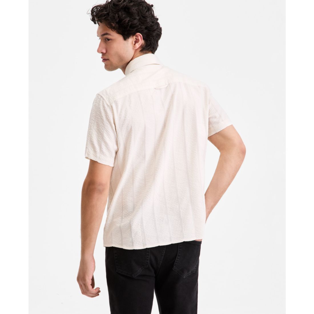 Sun + Stone Men's Textured-Stripe Short-Sleeve Shirt, Macy's Exclusive