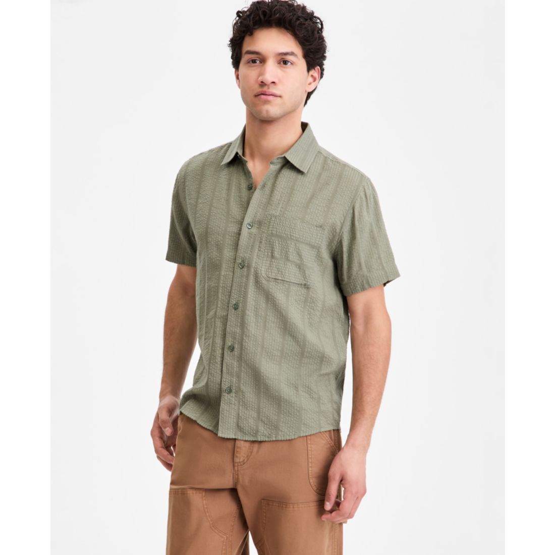 Sun + Stone Men's Textured-Stripe Short-Sleeve Shirt, Macy's Exclusive