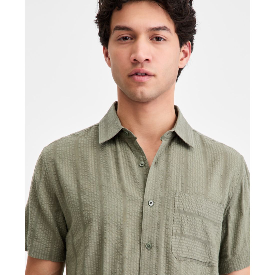 Sun + Stone Men's Textured-Stripe Short-Sleeve Shirt, Macy's Exclusive
