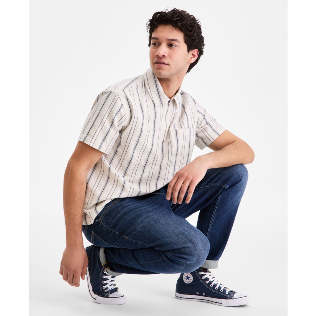 Sun + Stone Men's Cotton Anchor-Stripe Quarter-Zip Shirt, Macy's Exclusive