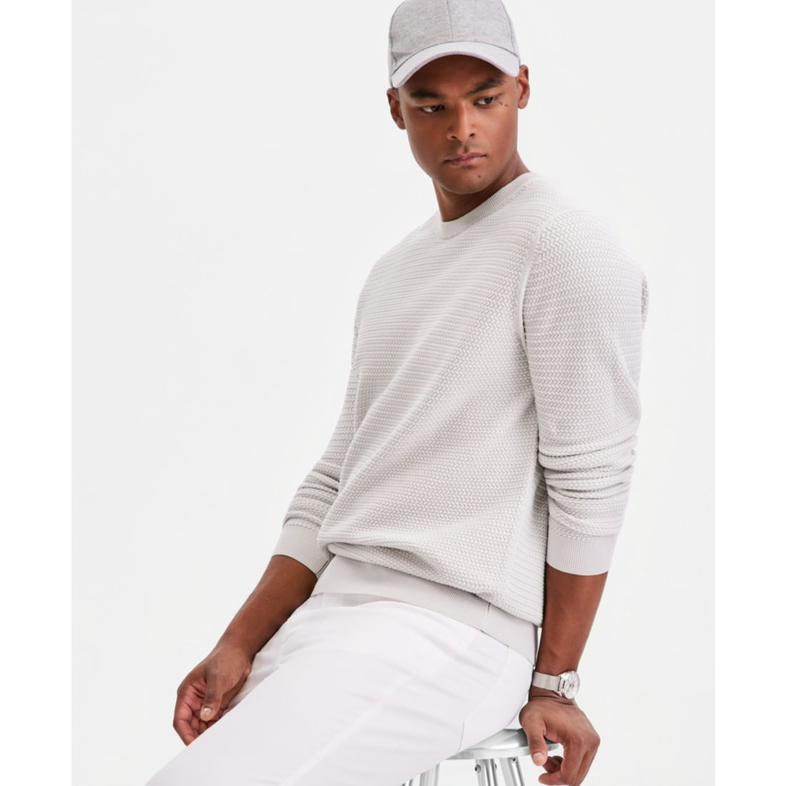 Alfani Men's Cotton Textured Crewneck Long-Sleeve Sweater, Macy's Exclusive