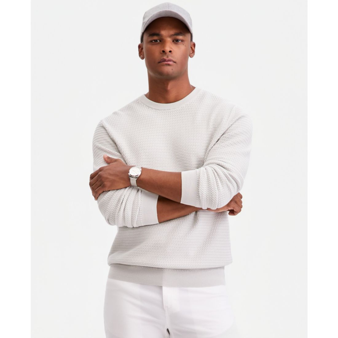 Alfani Men's Cotton Textured Crewneck Long-Sleeve Sweater, Macy's Exclusive