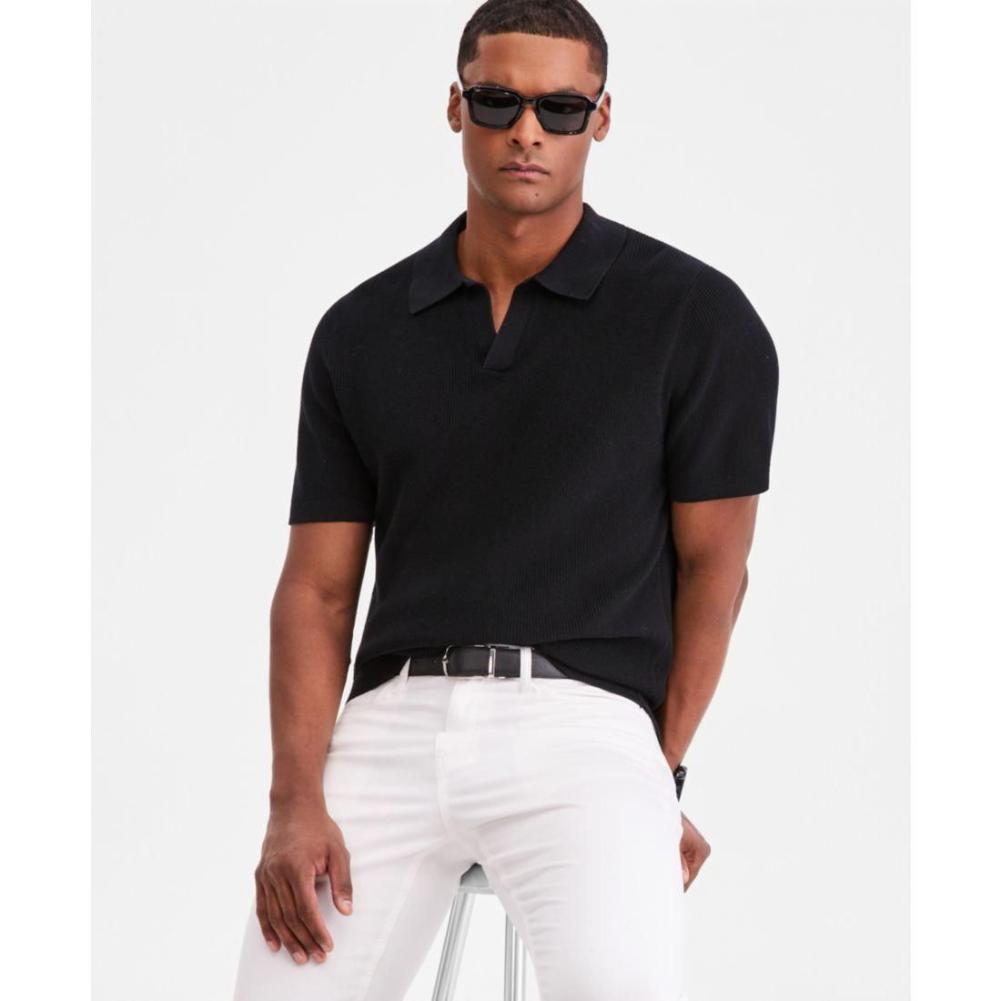 Alfani Men's Cotton Johnny Collar Short-Sleeve Sweater, Macy's Exclusive