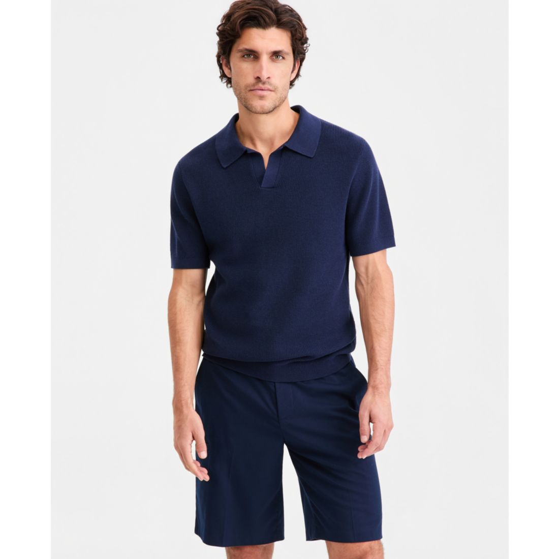 Alfani Men's Cotton Johnny Collar Short-Sleeve Sweater, Macy's Exclusive