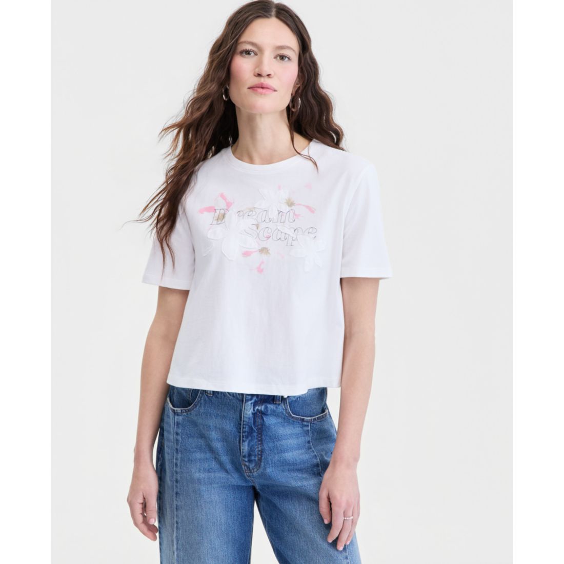 On 34th Women's Cotton Relaxed Jersey Dreamscape Applique Tee, Macy's Exclusive