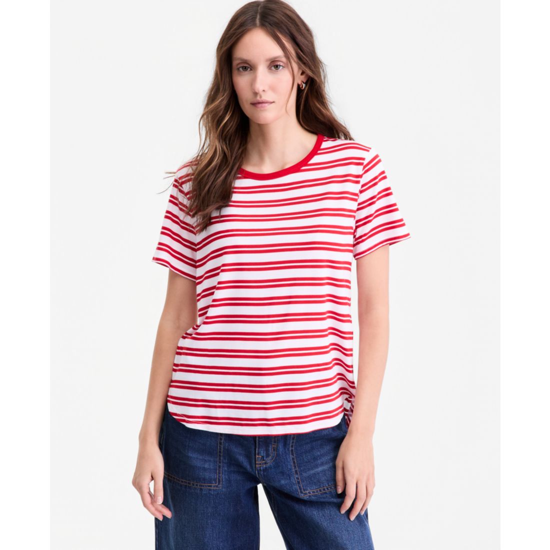 On 34th Women's Striped Curved-Hem T-Shirt, Macy's Exclusive