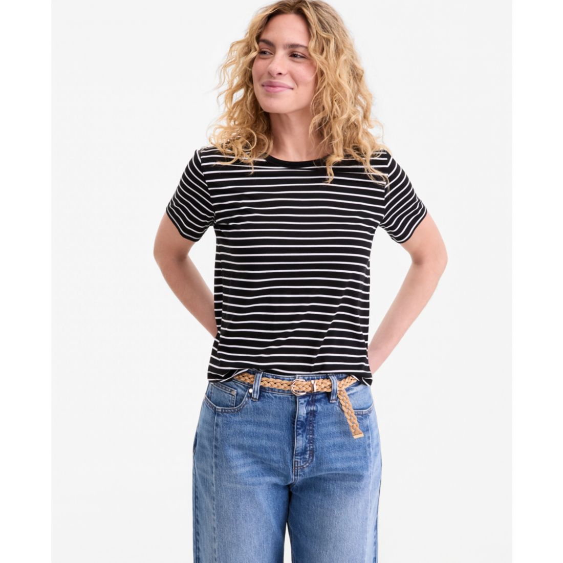 On 34th Women's Striped Curved-Hem T-Shirt, Macy's Exclusive