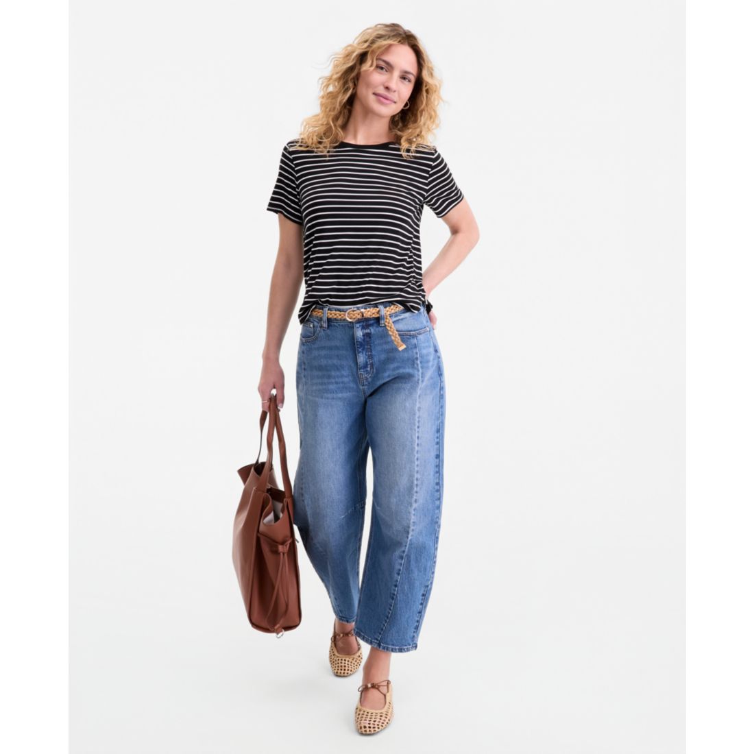 On 34th Women's Striped Curved-Hem T-Shirt, Macy's Exclusive