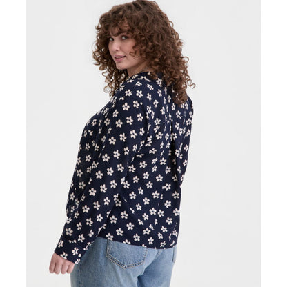 On 34th Trendy Plus Size Bloom Print Cropped Shirt, Macy's Exclusive