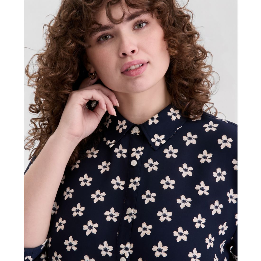 On 34th Trendy Plus Size Bloom Print Cropped Shirt, Macy's Exclusive