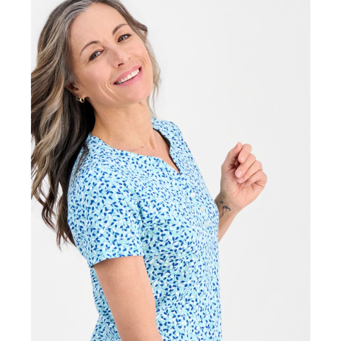 Style & Co Petite Scattered Buds Henley Short-Sleeve T-Shirt, Macy's Exclusive