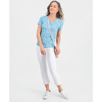 Style & Co Petite Scattered Buds Henley Short-Sleeve T-Shirt, Macy's Exclusive
