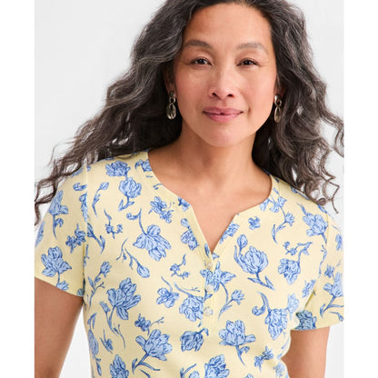 Style & Co Petite Short-Sleeve Henley Knit Poetic Floral T-Shirt, Macy's Exclusive