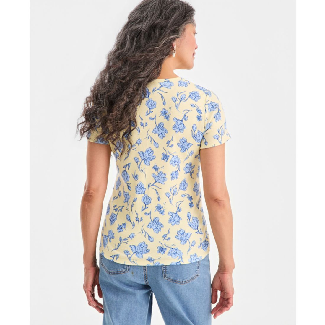 Style & Co Petite Short-Sleeve Henley Knit Poetic Floral T-Shirt, Macy's Exclusive